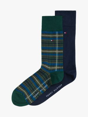 green 2-pack tartan check socks for men tommy hilfiger
