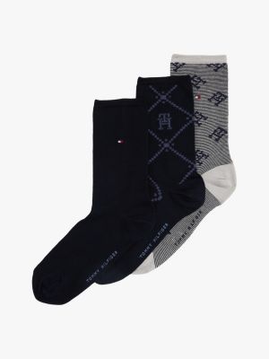 blue 3-pack socks for women tommy hilfiger