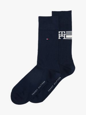 blue 2-pack th monogram socks for men tommy hilfiger