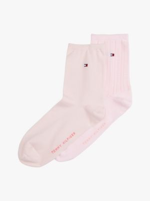 pink 2-pack flag embroidery short socks for women tommy hilfiger