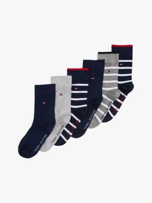 blue 6-pack breton stripe socks for kids gender inclusive tommy hilfiger