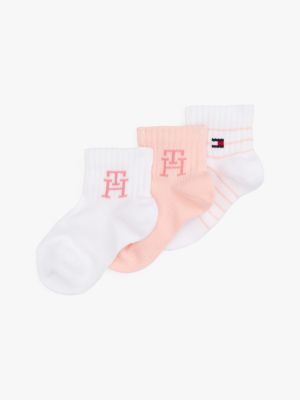 pink zestaw 3 par skarpetek z monogramem th dla noworodki - tommy hilfiger