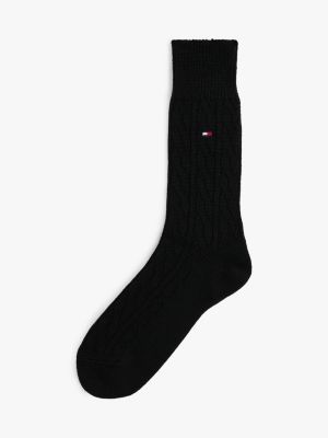 black 1-pack wool blend cable knit socks for men tommy hilfiger