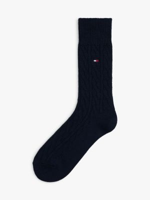 niebieski skarpety z mieszanki wełny ze splotem warkoczowym dla mężczyźni - tommy hilfiger