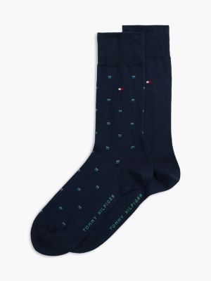 blue 2-pack micro pattern flag embroidery socks for men tommy hilfiger