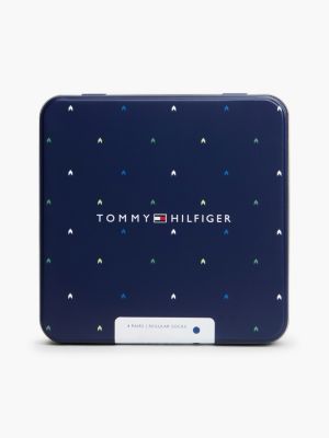 blue 4er-pack socken mit flag-stickerei in geschenkbox für herren - tommy hilfiger