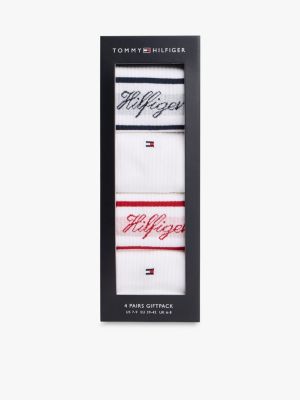4 pack set regalo calzini a coste con logo white da uomini tommy hilfiger