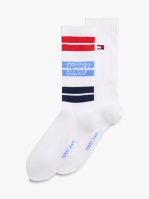 2 pack calzini con logo e bandierina ricamati white da gender-inclusive adulti tommy jeans