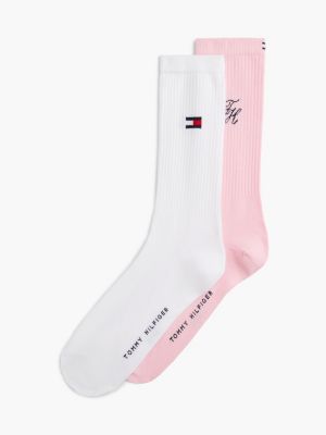 pink 2-pack logo ribbed socks for adults gender inclusive tommy hilfiger