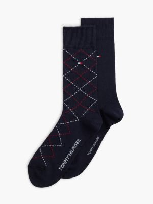 blue 2-pack argyle flag embroidery socks for men tommy hilfiger
