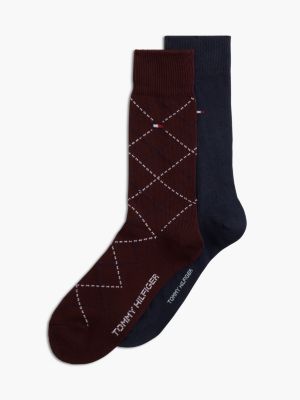 red 2-pack argyle flag embroidery socks for men tommy hilfiger