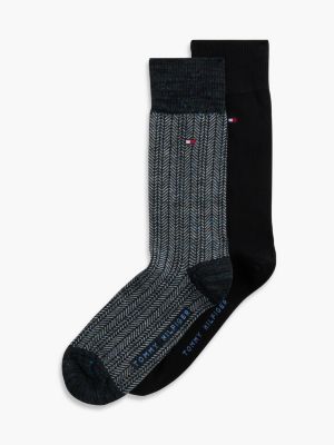 black 2-pack herringbone mouliné socks for men tommy hilfiger