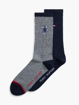 blue 2-pack crest embroidery mouliné socks for men tommy hilfiger