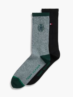 green 2-pack crest embroidery mouliné socks for men tommy hilfiger