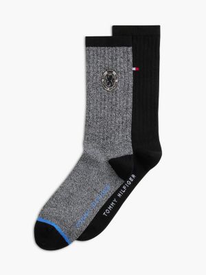 black 2-pack crest embroidery mouliné socks for men tommy hilfiger