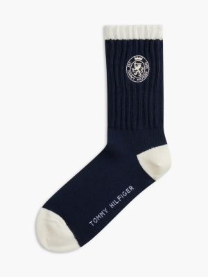 blue 1-pack crest embroidery socks for women tommy hilfiger