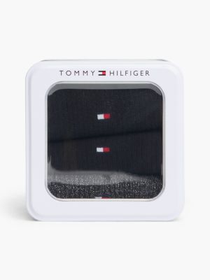black 3er-pack kurze metallic-socken in geschenkbox für damen - tommy hilfiger