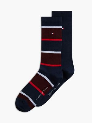 blue 2-pack varsity stripe flag embroidery socks for men tommy hilfiger