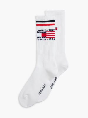 white 2-pack logo graphic terry sole socks for adult gender inclusive tommy jeans