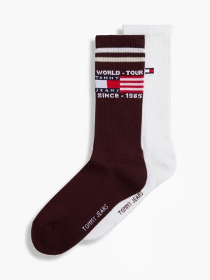 red 2-pack logo graphic terry sole socks for adult gender inclusive tommy jeans