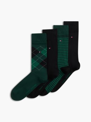 green 4-pack check stripe flag embroidery socks for men tommy hilfiger