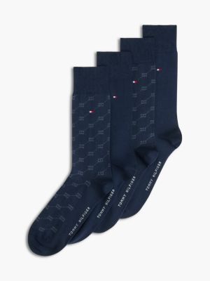 blue set van 4 paar sokken met vlaggenprint voor heren - tommy hilfiger