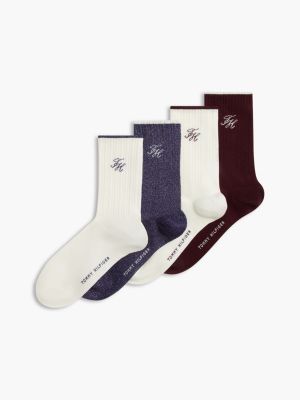 purple 4-pack th monogram socks for women tommy hilfiger