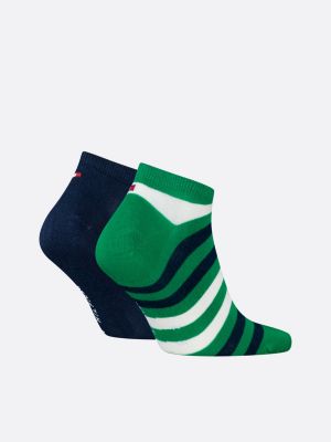 groen set van 2 paar dubbelgestreepte sneakersokken voor heren - tommy hilfiger