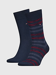 blauw set van 2 paar sokken met strepen voor heren - tommy hilfiger