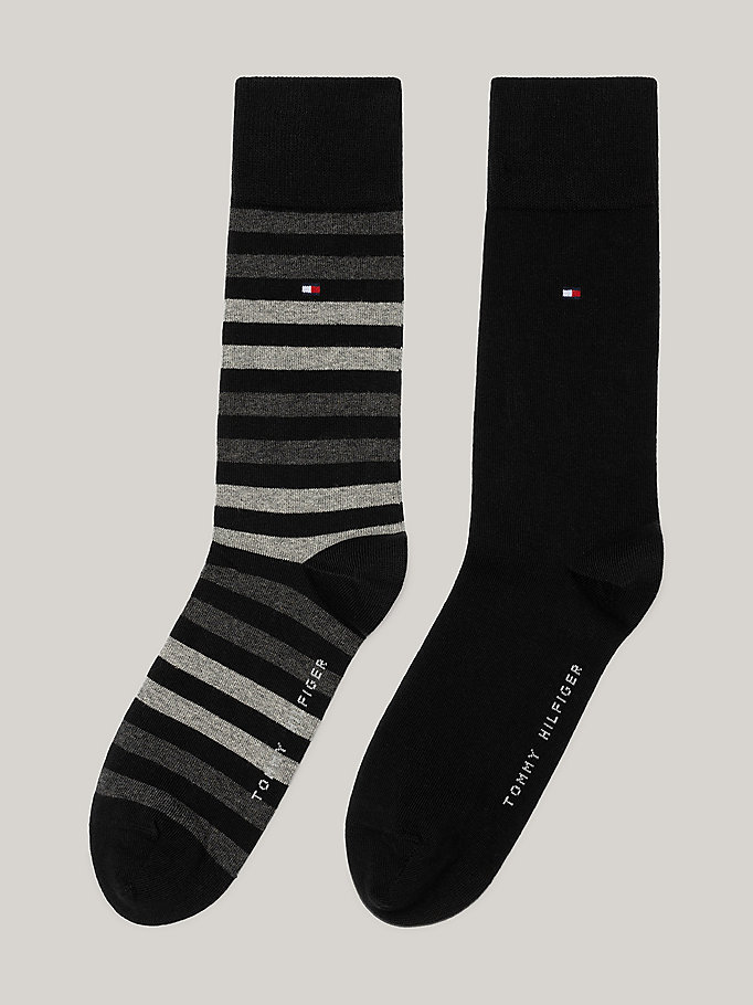black 2-pack stripe socks for men tommy hilfiger
