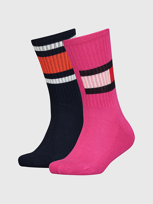 pink set van 2 paar classics sokken met vlag voor unisex - tommy hilfiger