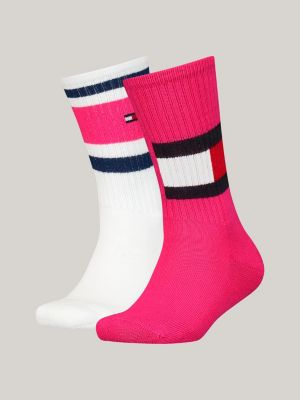 roze set van 2 paar colour-blocked sokken met vlag voor kinderen unisex - tommy hilfiger