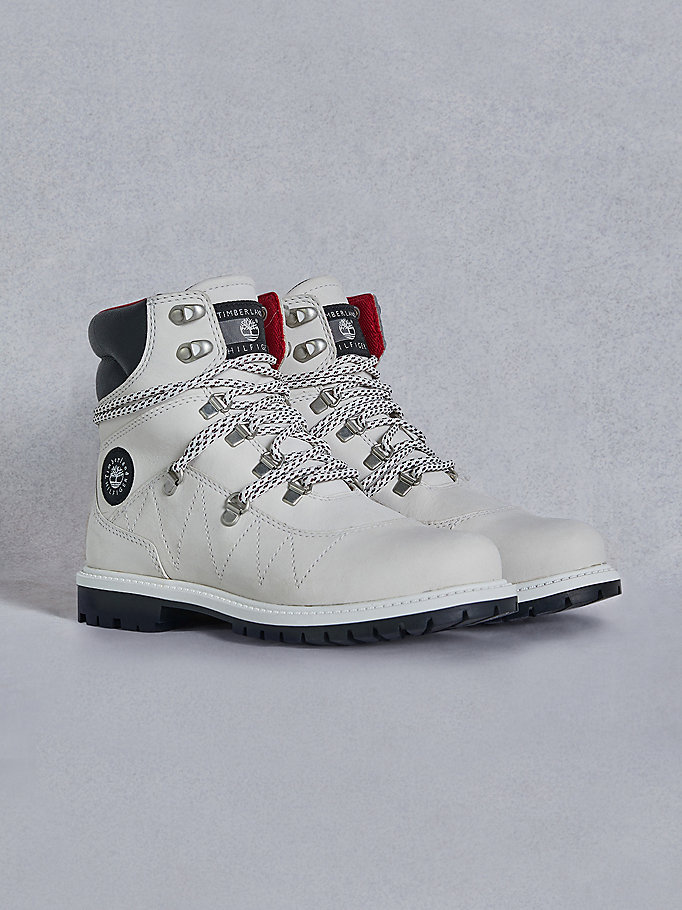 white tommyxtimberland waterproof cleated hiking boots for women tommy hilfiger