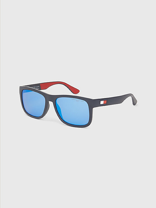 occhiali da sole con montatura rettangolare blu da men tommy hilfiger