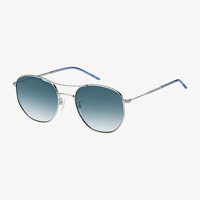 silver lighweight rounded sunglasses for unisex tommy hilfiger