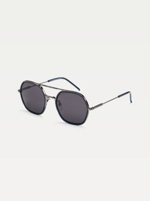 Wide Bridge Hexagonal Sunglasses GREY Tommy Hilfiger