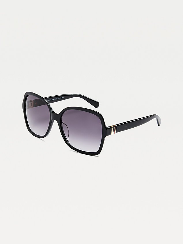 black quadratische sonnenbrille mit metall-besatz für damen - tommy hilfiger