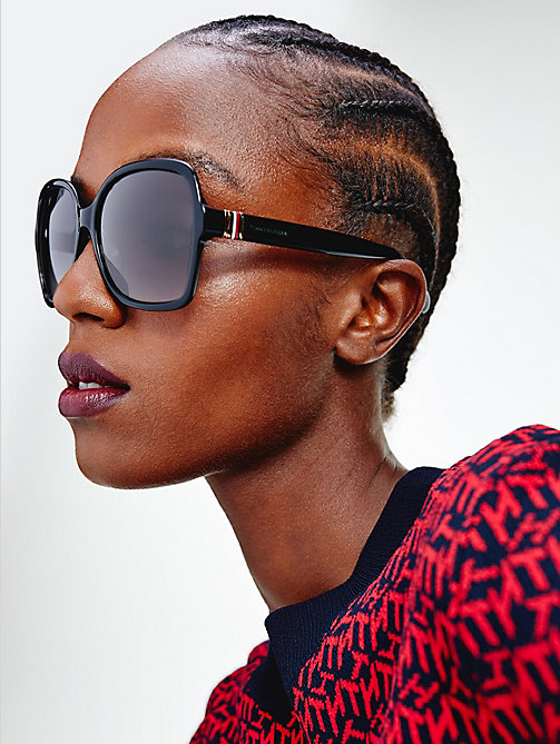 black metal trim square sunglasses for women tommy hilfiger