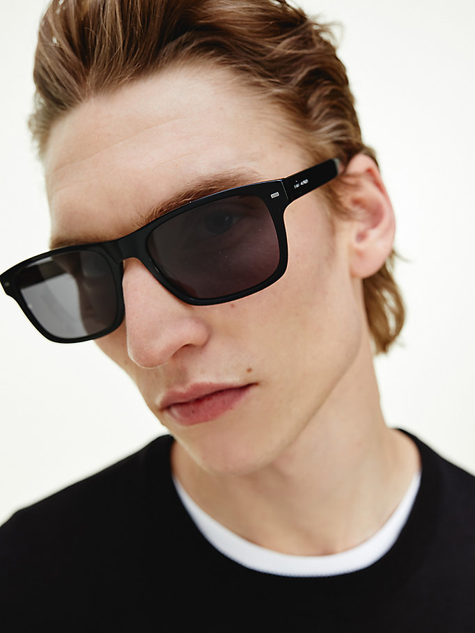 black rectangular acetate sunglasses for men tommy hilfiger