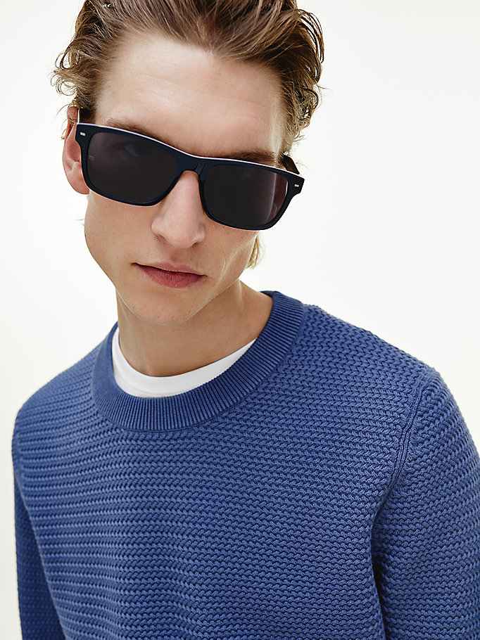 blue rectangular acetate sunglasses for men tommy hilfiger