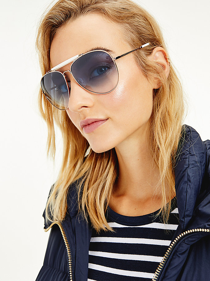 blue aviator metal sunglasses for women tommy hilfiger