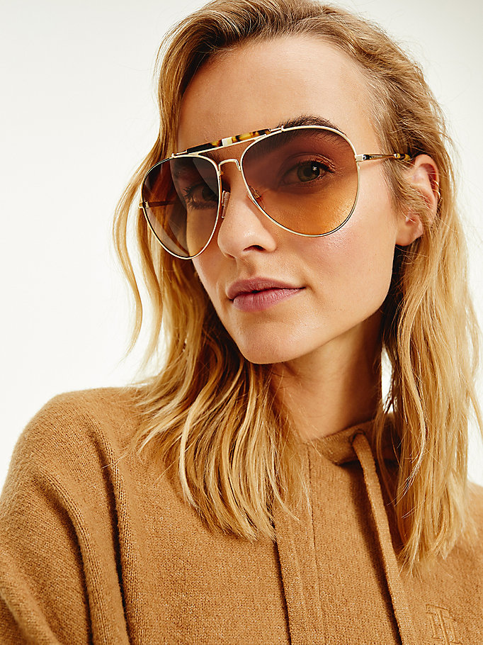 brown aviator metal sunglasses for women tommy hilfiger