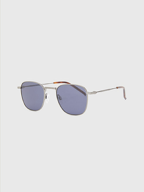 lunettes de soleil rectangulaires en métal gris pour hommes tommy hilfiger