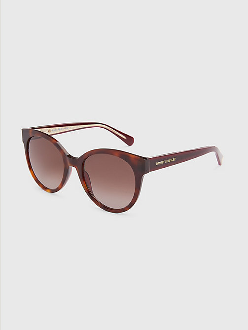 gafas de sol cat-eye con logo en la varilla marrón de mujer tommy hilfiger