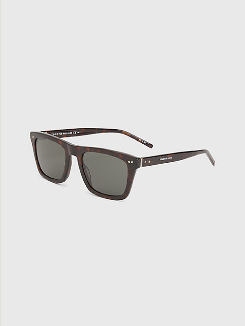 brown thick rimmed rectangular sunglasses for men tommy hilfiger