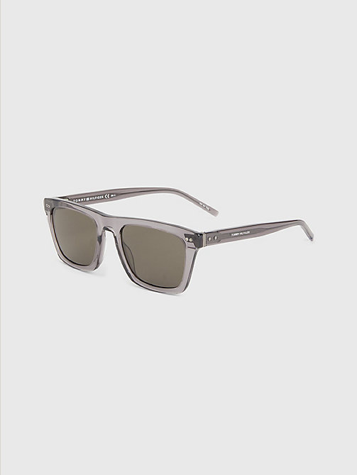 grey thick rimmed rectangular sunglasses for men tommy hilfiger