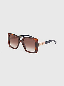 bruin oversized zonnebril met monogram voor dames - tommy hilfiger