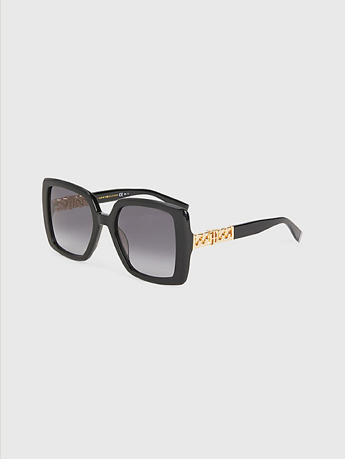 lunettes de soleil oversize à monogramme noir pour femmes tommy hilfiger