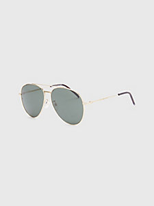 gold pilotensonnenbrille mit doppeltem nasensteg für herren - tommy hilfiger