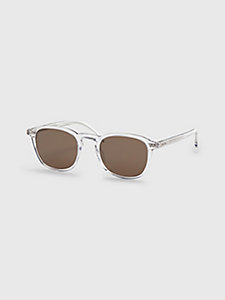 wit zonnebril met tortoise-print en ronde glazen voor heren - tommy hilfiger